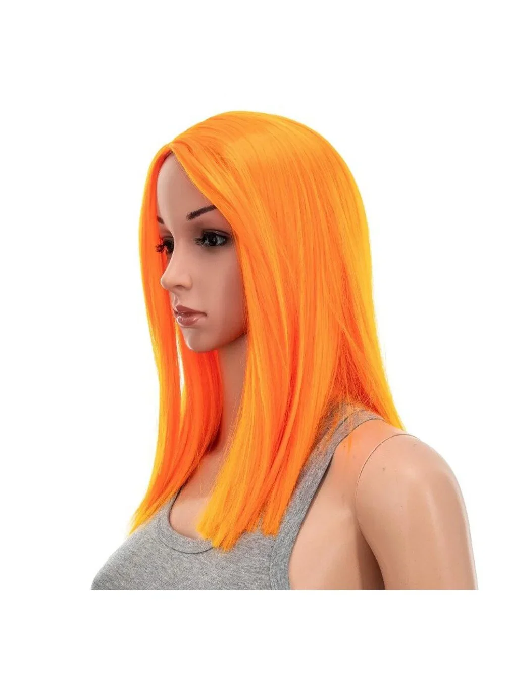 Women's 14 Inch Orange Yellow Wig Short Straight Middle Part Synthetic Heat